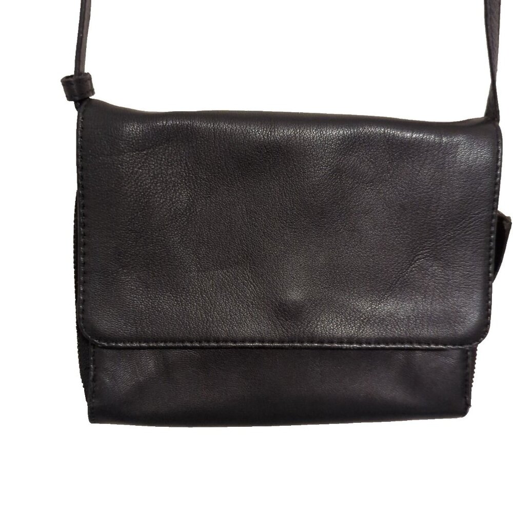 Rachel Rachel Roy Leather Crossbody Purse Front Flap Black Adjustable Vtg -lp
